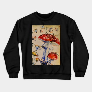 Fly agaric amanita muscara mushroom vintage dictionary print design Crewneck Sweatshirt